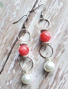 Raspberry Rhodonite & Pearl Hoop Earrings